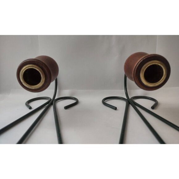 Heart Shaped Sconces (lot of 2) set Green Metal & Wood Candle Holder wall decor - Picture 5 of 9